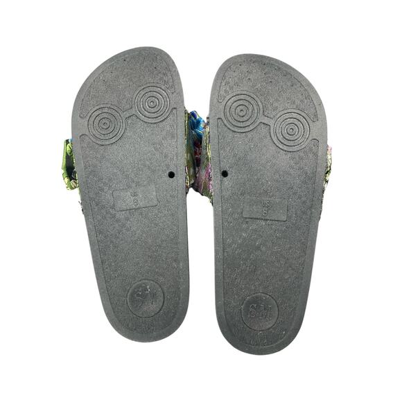 Steve Madden Silky Metallic Multi Color Oriental Pattern Bow Slides Sandals Sz 8 - Picture 7 of 8